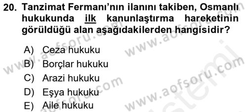 Hukuk Tarihi Dersi 2015 - 2016 Yılı Tek Ders Sınav Soruları 20. Soru