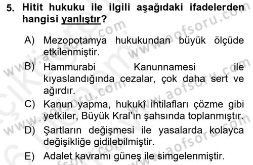 Hukuk Tarihi Dersi 2015 - 2016 Yılı Tek Ders Sınav Soruları 5. Soru