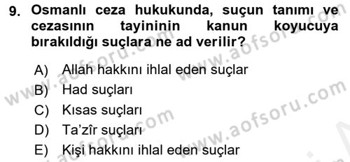 Hukuk Tarihi Dersi 2015 - 2016 Yılı Tek Ders Sınav Soruları 9. Soru