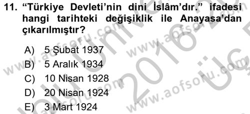 Hukuk Tarihi Dersi 2016 - 2017 Yılı 3 Ders Sınav Soruları 11. Soru
