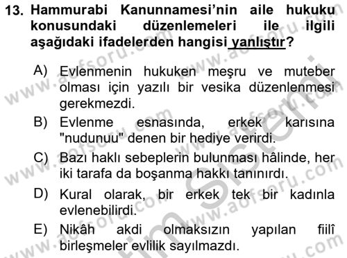 Hukuk Tarihi Dersi 2016 - 2017 Yılı 3 Ders Sınav Soruları 13. Soru