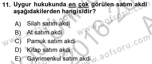 Hukuk Tarihi Dersi 2016 - 2017 Yılı (Vize) Ara Sınav Soruları 11. Soru