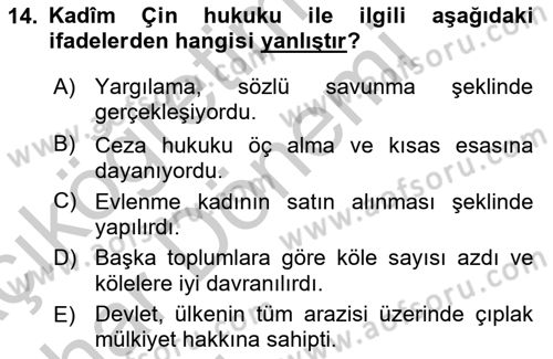 Hukuk Tarihi Dersi 2016 - 2017 Yılı (Vize) Ara Sınav Soruları 14. Soru