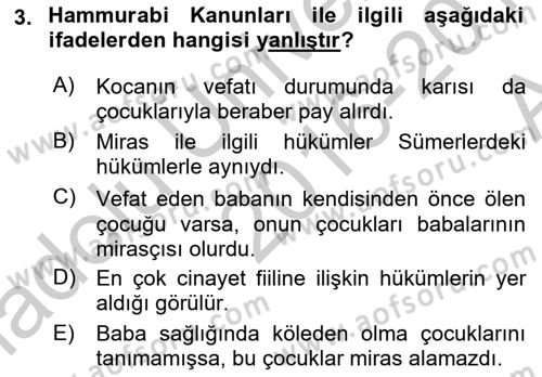 Hukuk Tarihi Dersi 2016 - 2017 Yılı (Vize) Ara Sınav Soruları 3. Soru