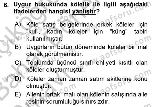 Hukuk Tarihi Dersi 2016 - 2017 Yılı (Vize) Ara Sınav Soruları 6. Soru