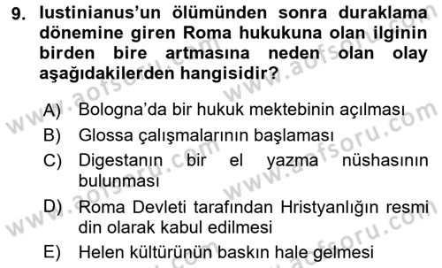 Hukuk Tarihi Dersi 2016 - 2017 Yılı (Vize) Ara Sınav Soruları 9. Soru