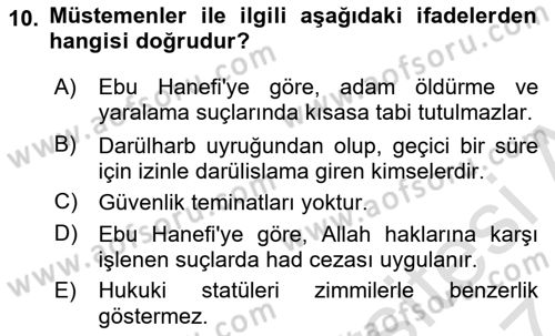 Hukuk Tarihi Dersi 2016 - 2017 Yılı (Final) Dönem Sonu Sınav Soruları 10. Soru