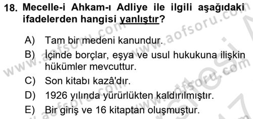 Hukuk Tarihi Dersi 2016 - 2017 Yılı (Final) Dönem Sonu Sınav Soruları 18. Soru