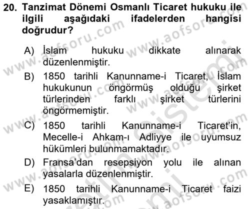 Hukuk Tarihi Dersi 2016 - 2017 Yılı (Final) Dönem Sonu Sınav Soruları 20. Soru