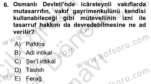 Hukuk Tarihi Dersi 2016 - 2017 Yılı (Final) Dönem Sonu Sınav Soruları 6. Soru