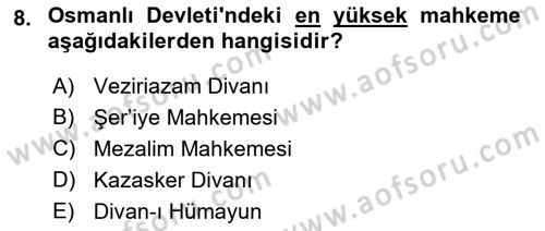 Hukuk Tarihi Dersi 2016 - 2017 Yılı (Final) Dönem Sonu Sınav Soruları 8. Soru