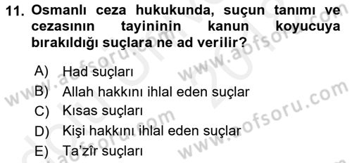 Hukuk Tarihi Dersi 2017 - 2018 Yılı 3 Ders Sınav Soruları 11. Soru