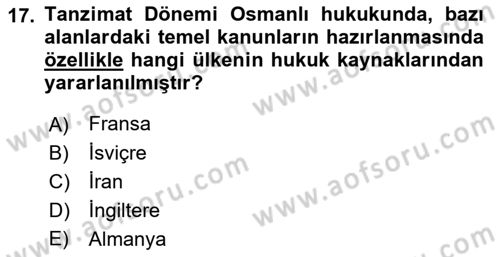 Hukuk Tarihi Dersi 2017 - 2018 Yılı 3 Ders Sınav Soruları 17. Soru