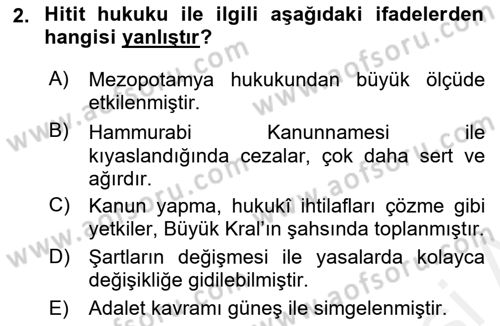 Hukuk Tarihi Dersi 2017 - 2018 Yılı 3 Ders Sınav Soruları 2. Soru