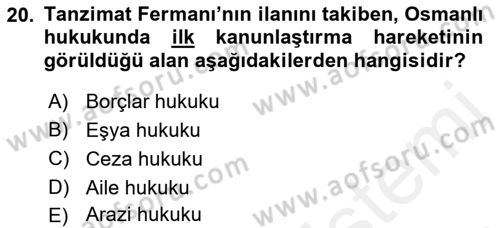 Hukuk Tarihi Dersi 2017 - 2018 Yılı 3 Ders Sınav Soruları 20. Soru