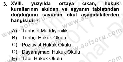 Hukuk Tarihi Dersi 2017 - 2018 Yılı (Vize) Ara Sınav Soruları 3. Soru
