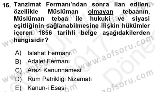 Hukuk Tarihi Dersi 2017 - 2018 Yılı (Final) Dönem Sonu Sınav Soruları 16. Soru