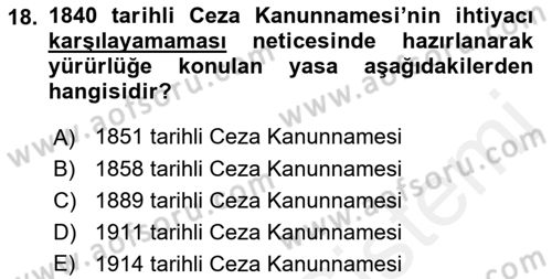 Hukuk Tarihi Dersi 2017 - 2018 Yılı (Final) Dönem Sonu Sınav Soruları 18. Soru