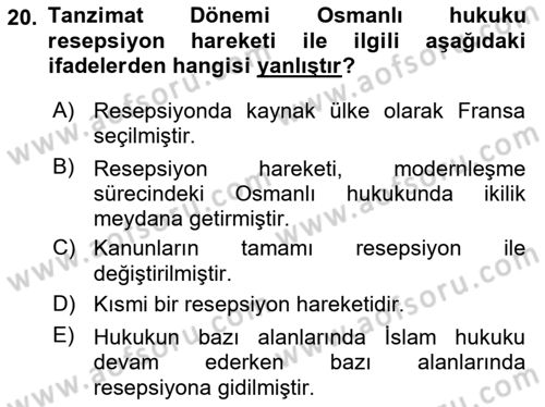 Hukuk Tarihi Dersi 2017 - 2018 Yılı (Final) Dönem Sonu Sınav Soruları 20. Soru