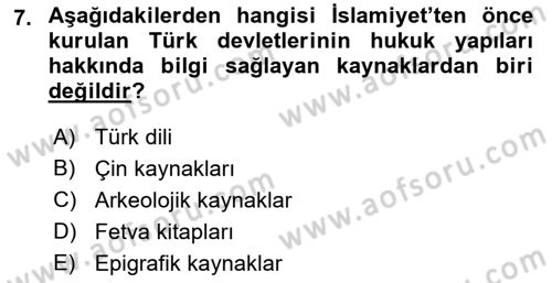 Hukuk Tarihi Dersi 2017 - 2018 Yılı (Final) Dönem Sonu Sınav Soruları 7. Soru
