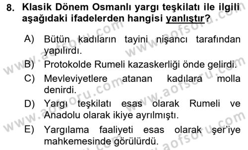 Hukuk Tarihi Dersi 2017 - 2018 Yılı (Final) Dönem Sonu Sınav Soruları 8. Soru