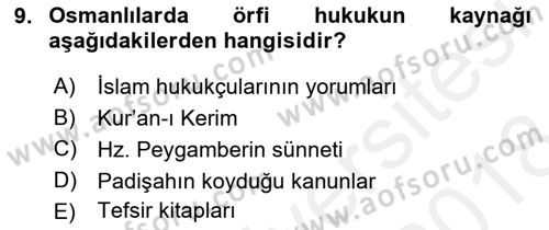 Hukuk Tarihi Dersi 2017 - 2018 Yılı (Final) Dönem Sonu Sınav Soruları 9. Soru