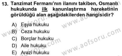 Hukuk Tarihi Dersi 2018 - 2019 Yılı 3 Ders Sınav Soruları 13. Soru