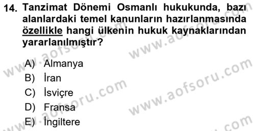 Hukuk Tarihi Dersi 2018 - 2019 Yılı 3 Ders Sınav Soruları 14. Soru