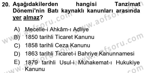 Hukuk Tarihi Dersi 2018 - 2019 Yılı 3 Ders Sınav Soruları 20. Soru