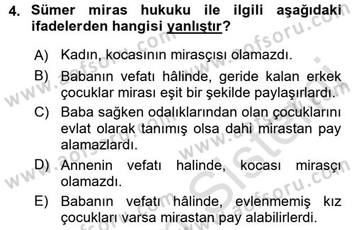 Hukuk Tarihi Dersi 2018 - 2019 Yılı 3 Ders Sınav Soruları 4. Soru