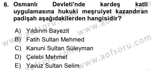 Hukuk Tarihi Dersi 2018 - 2019 Yılı 3 Ders Sınav Soruları 6. Soru