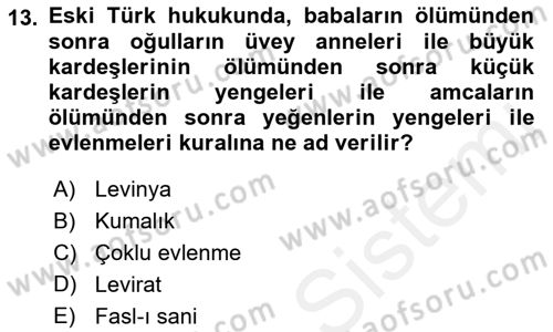 Hukuk Tarihi Dersi 2018 - 2019 Yılı (Vize) Ara Sınav Soruları 13. Soru