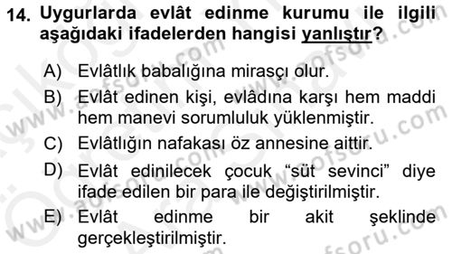 Hukuk Tarihi Dersi 2018 - 2019 Yılı (Vize) Ara Sınav Soruları 14. Soru