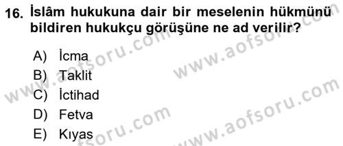 Hukuk Tarihi Dersi 2018 - 2019 Yılı (Vize) Ara Sınav Soruları 16. Soru