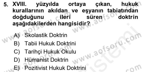 Hukuk Tarihi Dersi 2018 - 2019 Yılı (Vize) Ara Sınav Soruları 5. Soru