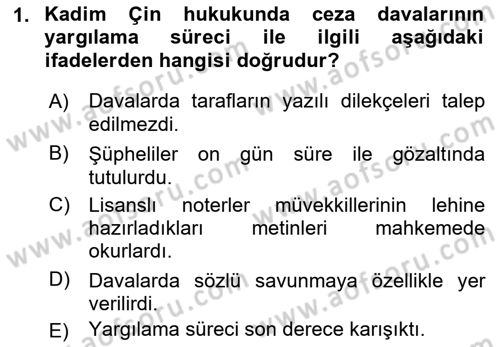 Hukuk Tarihi Dersi 2018 - 2019 Yılı (Final) Dönem Sonu Sınav Soruları 1. Soru
