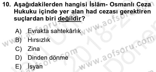 Hukuk Tarihi Dersi 2018 - 2019 Yılı (Final) Dönem Sonu Sınav Soruları 10. Soru