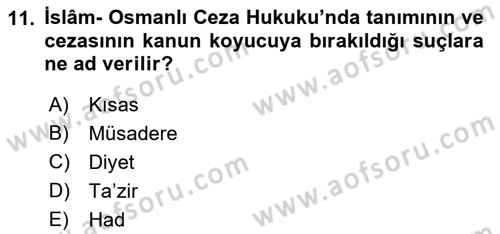 Hukuk Tarihi Dersi 2018 - 2019 Yılı (Final) Dönem Sonu Sınav Soruları 11. Soru