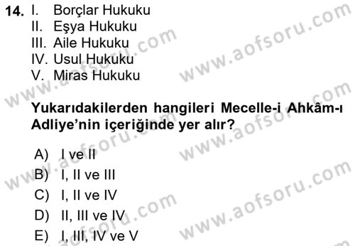 Hukuk Tarihi Dersi 2018 - 2019 Yılı (Final) Dönem Sonu Sınav Soruları 14. Soru