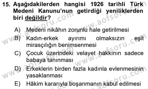 Hukuk Tarihi Dersi 2018 - 2019 Yılı (Final) Dönem Sonu Sınav Soruları 15. Soru