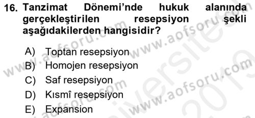 Hukuk Tarihi Dersi 2018 - 2019 Yılı (Final) Dönem Sonu Sınav Soruları 16. Soru