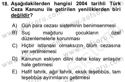 Hukuk Tarihi Dersi 2018 - 2019 Yılı (Final) Dönem Sonu Sınav Soruları 18. Soru