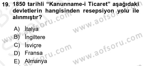 Hukuk Tarihi Dersi 2018 - 2019 Yılı (Final) Dönem Sonu Sınav Soruları 19. Soru