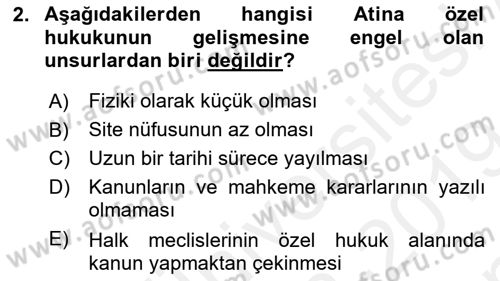 Hukuk Tarihi Dersi 2018 - 2019 Yılı (Final) Dönem Sonu Sınav Soruları 2. Soru