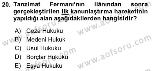 Hukuk Tarihi Dersi 2018 - 2019 Yılı (Final) Dönem Sonu Sınav Soruları 20. Soru