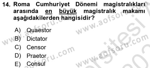 Hukuk Tarihi Dersi 2020 - 2021 Yılı Yaz Okulu Sınav Soruları 14. Soru