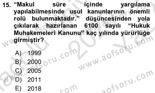 Hukuk Tarihi Dersi 2020 - 2021 Yılı Yaz Okulu Sınav Soruları 15. Soru