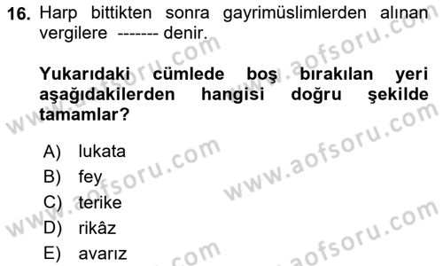 Hukuk Tarihi Dersi 2020 - 2021 Yılı Yaz Okulu Sınav Soruları 16. Soru