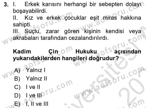 Hukuk Tarihi Dersi 2020 - 2021 Yılı Yaz Okulu Sınav Soruları 3. Soru