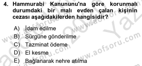Hukuk Tarihi Dersi 2020 - 2021 Yılı Yaz Okulu Sınav Soruları 4. Soru